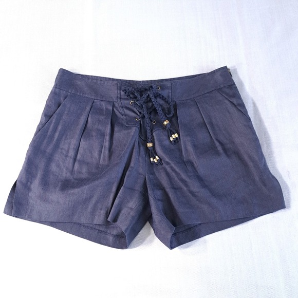 Diane Von‎ Furstenberg Women's Shorts Blue Size 2 Linen Adjustable Waist Zip - Picture 1 of 8